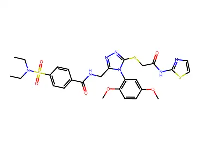 4-(diethylsulfamoyl)-N-{[4-(2,5-dimethoxyphenyl)-5-({[(1,3-thiazol-2-yl)carbamoyl]methyl}sulfanyl)-4H-1,2,4-triazol-3-yl]methyl}benzamide structure