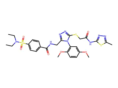 4-(diethylsulfamoyl)-N-{[4-(2,5-dimethoxyphenyl)-5-({[(5-methyl-1,3,4-thiadiazol-2-yl)carbamoyl]methyl}sulfanyl)-4H-1,2,4-triazol-3-yl]methyl}benzamide structure