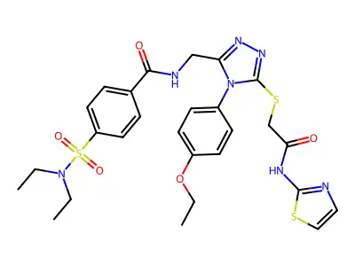 4-(diethylsulfamoyl)-N-{[4-(4-ethoxyphenyl)-5-({[(1,3-thiazol-2-yl)carbamoyl]methyl}sulfanyl)-4H-1,2,4-triazol-3-yl]methyl}benzamide structure
