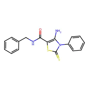 4-amino-N-benzyl-3-phenyl-2-thioxo-2,3-dihydro-1,3-thiazole-5-carboxamide structure