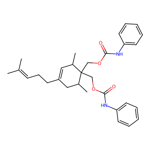 (2,6-dimethyl-4-(4-methylpent-3-en-1-yl)cyclohex-3-ene-1,1-diyl)bis(methylene) bis(phenylcarbamate) structure