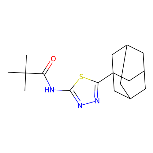 N-[5-(1-adamantyl)-1,3,4-thiadiazol-2-yl]-2,2-dimethylpropanamide structure