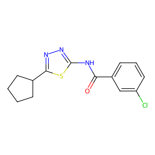 3-chloro-N-(5-cyclopentyl-1,3,4-thiadiazol-2-yl)benzamide structure