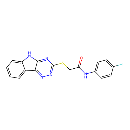 N-(4-fluorophenyl)-2-(5H-[1,2,4]triazino[5,6-b]indol-3-ylsulfanyl)acetamide structure
