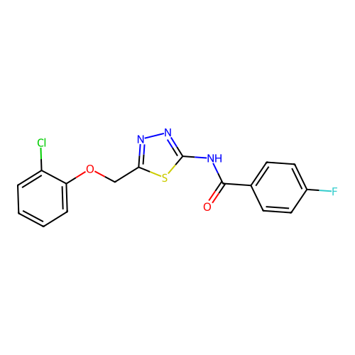 N-{5-[(2-chlorophenoxy)methyl]-1,3,4-thiadiazol-2-yl}-4-fluorobenzamide structure