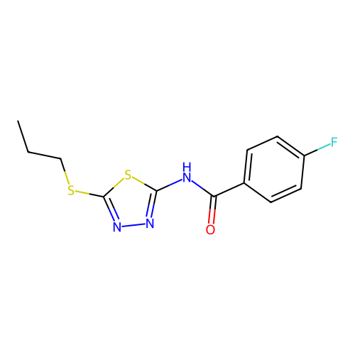 4-fluoro-N-[5-(propylsulfanyl)-1,3,4-thiadiazol-2-yl]benzamide structure