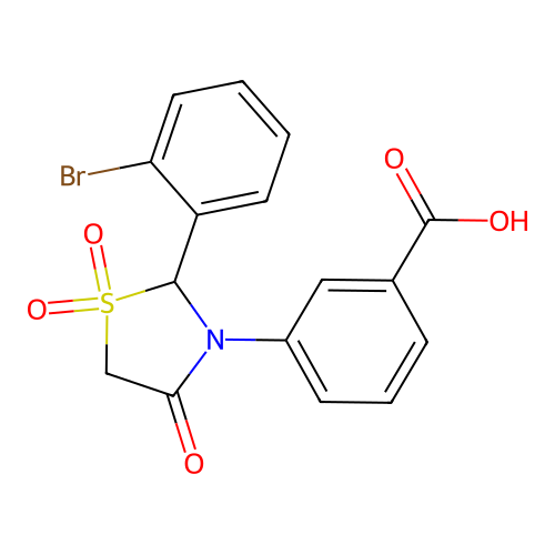 3-[2-(2-Bromophenyl)-1,1-dioxido-4-oxo-3-thiazolidinyl]benzoic acid structure