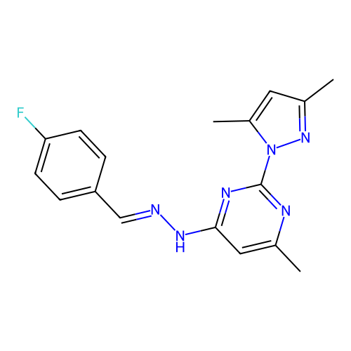 2-(3,5-dimethyl-1H-pyrazol-1-yl)-4-[(2E)-2-(4-fluorobenzylidene)hydrazinyl]-6-methylpyrimidine structure