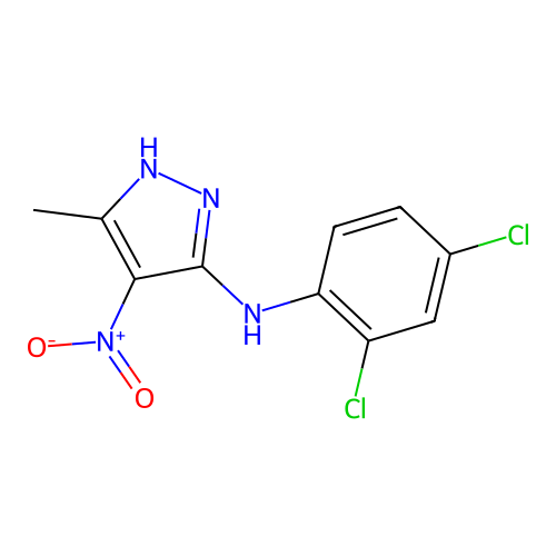 N-(2,4-dichlorophenyl)-5-methyl-4-nitro-1H-pyrazol-3-amine structure