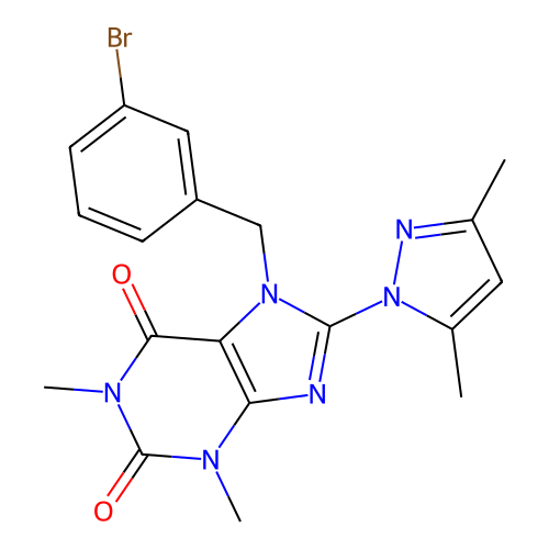 7-[(3-bromophenyl)methyl]-8-(3,5-dimethylpyrazol-1-yl)-1,3-dimethylpurine-2,6-dione structure