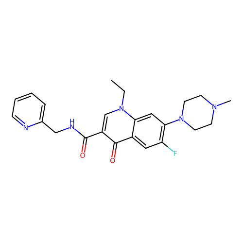 1-ethyl-6-fluoro-7-(4-methylpiperazin-1-yl)-4-oxo-N-(pyridin-2-ylmethyl)-1,4-dihydroquinoline-3-carboxamide structure