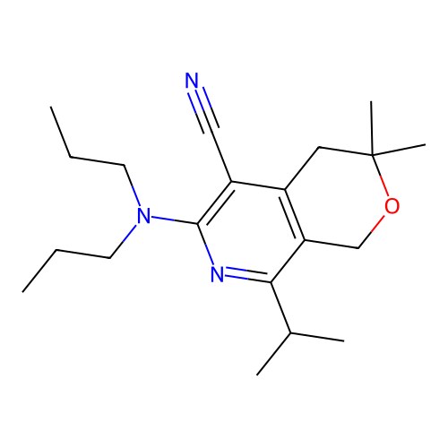 6-(dipropylamino)-3,3-dimethyl-8-(propan-2-yl)-3,4-dihydro-1H-pyrano[3,4-c]pyridine-5-carbonitrile structure
