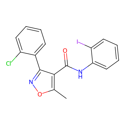 3-(2-chlorophenyl)-N-(2-iodophenyl)-5-methyl-1,2-oxazole-4-carboxamide structure