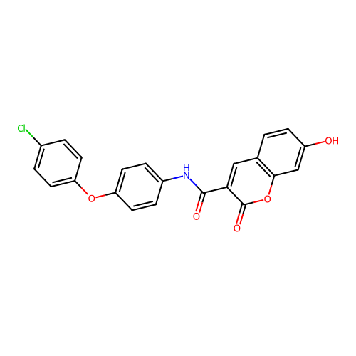 N-[4-(4-chlorophenoxy)phenyl]-7-hydroxy-2-oxochromene-3-carboxamide structure