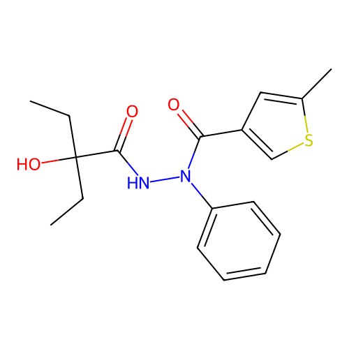 N'-(2-ethyl-2-hydroxybutanoyl)-5-methyl-N-phenylthiophene-3-carbohydrazide structure