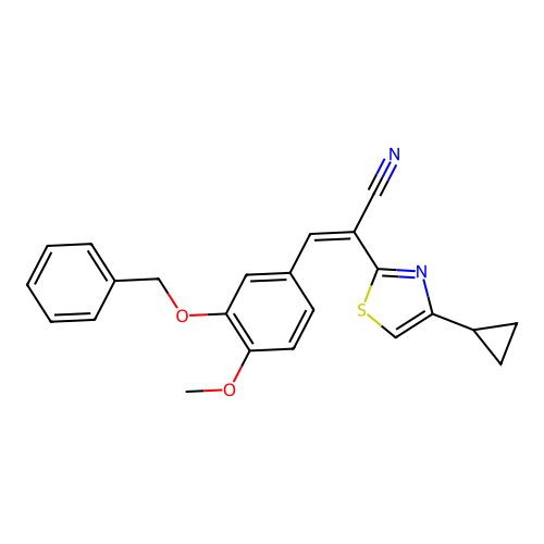 (Z)-3-(3-(benzyloxy)-4-methoxyphenyl)-2-(4-cyclopropylthiazol-2-yl)acrylonitrile structure