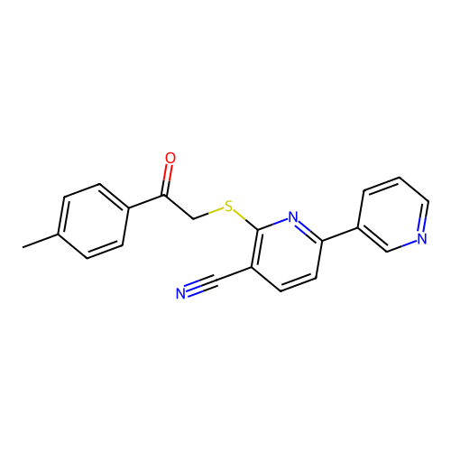 6-((2-Oxo-2-(p-tolyl)ethyl)thio)-[2,3'-bipyridine]-5-carbonitrile structure