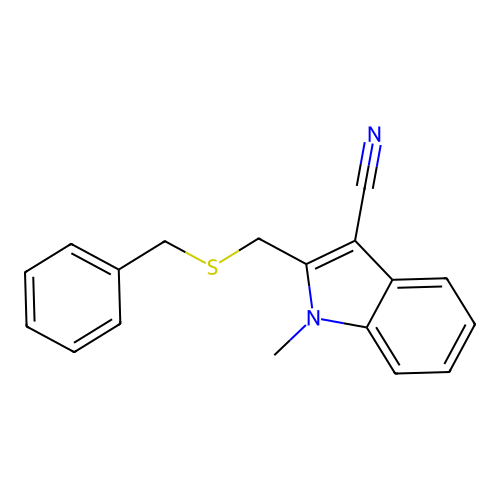 1-Methyl-2-[(phenylmethylthio)methyl]indole-3-carbonitrile structure