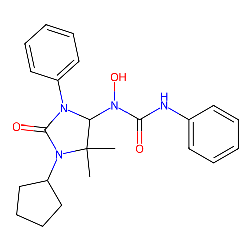 1-(1-cyclopentyl-5,5-dimethyl-2-oxo-3-phenylimidazolidin-4-yl)-1-hydroxy-3-phenylurea structure