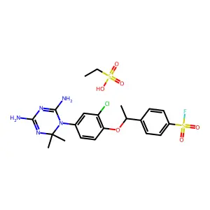 ethanesulfonic acid- 4-{1-[2-chloro-4-(4,6-diamino-2,2-dimethyl-1,3,5-triazin-1(2h)-yl)phenoxy]ethyl}benzenesulfonyl fluoride(1:1) structure
