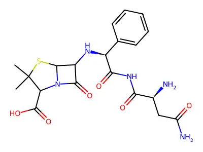 Glycinamide, L-asparaginyl-N-(2-carboxy-3,3-dimethyl-7-oxo-4-thia-1-azabicyclo(3.2.0)hept-6-yl)-D-2-phenyl-, trihydrate, (2S-(2-alpha,5-alpha,6-beta))- structure