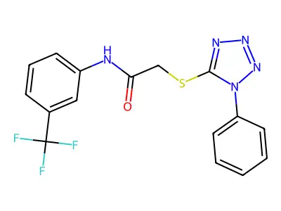 2-(1-phenyltetrazol-5-yl)sulfanyl-N-[3-(trifluoromethyl)phenyl]acetamide structure