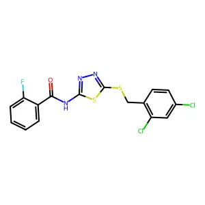 N-{5-[(2,4-dichlorobenzyl)sulfanyl]-1,3,4-thiadiazol-2-yl}-2-fluorobenzamide structure