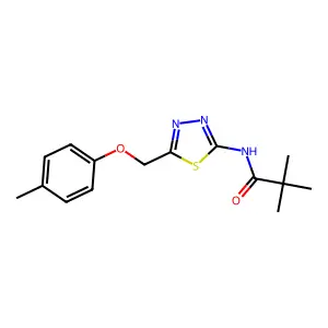 2,2-dimethyl-N-[5-[(4-methylphenoxy)methyl]-1,3,4-thiadiazol-2-yl]propanamide structure
