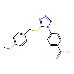 4-(5-((4-methoxybenzyl)thio)-1H-tetrazol-1-yl)benzoic acid structure