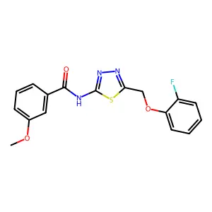 N-[5-[(2-fluorophenoxy)methyl]-1,3,4-thiadiazol-2-yl]-3-methoxybenzamide structure