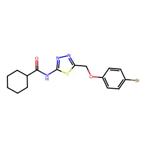 N-{5-[(4-bromophenoxy)methyl]-1,3,4-thiadiazol-2-yl}cyclohexanecarboxamide structure