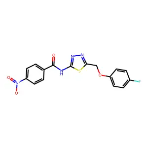 N-{5-[(4-fluorophenoxy)methyl]-1,3,4-thiadiazol-2-yl}-4-nitrobenzamide structure