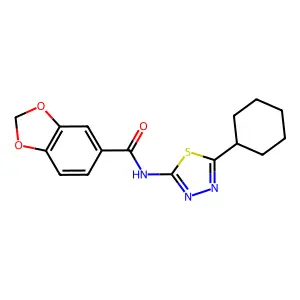 N-(5-cyclohexyl-1,3,4-thiadiazol-2-yl)-1,3-benzodioxole-5-carboxamide structure