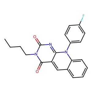 3-butyl-10-(4-fluorophenyl)pyrimido[4,5-b]quinoline-2,4(3H,10H)-dione structure