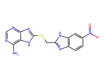 8-[(6-nitro-1H-benzimidazol-2-yl)methylsulfanyl]-7H-purin-6-amine structure