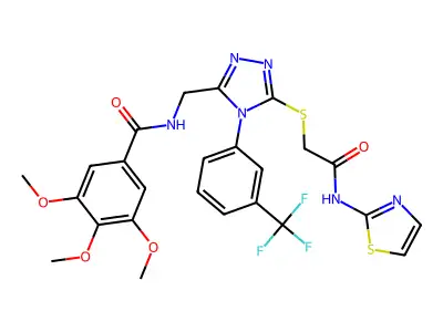 3,4,5-trimethoxy-N-{[5-({[(1,3-thiazol-2-yl)carbamoyl]methyl}sulfanyl)-4-[3-(trifluoromethyl)phenyl]-4H-1,2,4-triazol-3-yl]methyl}benzamide structure