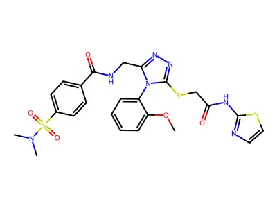 4-(dimethylsulfamoyl)-N-{[4-(2-methoxyphenyl)-5-({[(1,3-thiazol-2-yl)carbamoyl]methyl}sulfanyl)-4H-1,2,4-triazol-3-yl]methyl}benzamide structure