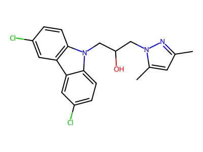 1-(3,6-dichloro-9H-carbazol-9-yl)-3-(3,5-dimethyl-1H-pyrazol-1-yl)propan-2-ol structure