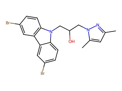 1-(3,6-dibromo-9H-carbazol-9-yl)-3-(3,5-dimethyl-1H-pyrazol-1-yl)propan-2-ol structure