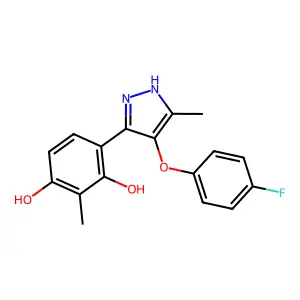4-(4-(4-fluorophenoxy)-5-methyl-1H-pyrazol-3-yl)-2-methylbenzene-1,3-diol structure