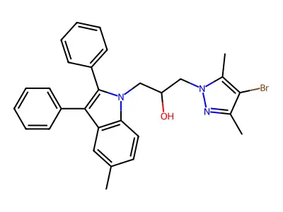 1-(4-Bromo-3,5-dimethyl-pyrazol-1-yl)-3-(5-methyl-2,3-diphenyl-indol-1-yl)-propan-2-ol structure