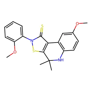 8-methoxy-2-(2-methoxyphenyl)-4,4-dimethyl-4,5-dihydroisothiazolo[5,4-c]quinoline-1(2H)-thione structure