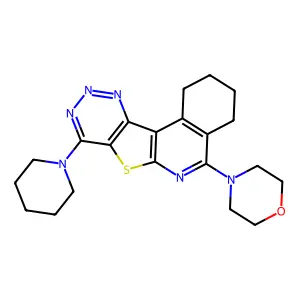 4-(8-(piperidin-1-yl)-1,2,3,4-tetrahydro-[1,2,3]triazino[4',5':4,5]thieno[2,3-c]isoquinolin-5-yl)morpholine structure