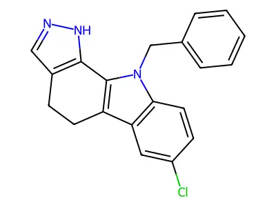 10-benzyl-7-chloro-4,5-dihydro-1H-pyrazolo[3,4-a]carbazole structure