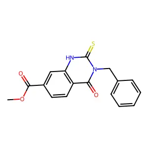 Methyl 3-benzyl-2-mercapto-4-oxo-3,4-dihydroquinazoline-7-carboxylate structure