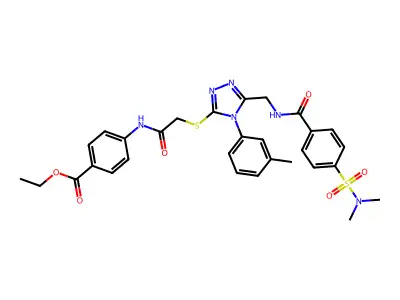 ethyl 4-(2-{[5-({[4-(dimethylsulfamoyl)phenyl]formamido}methyl)-4-(3-methylphenyl)-4H-1,2,4-triazol-3-yl]sulfanyl}acetamido)benzoate structure