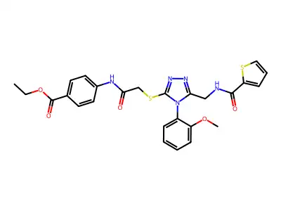 ethyl 4-(2-{[4-(2-methoxyphenyl)-5-{[(thiophen-2-yl)formamido]methyl}-4H-1,2,4-triazol-3-yl]sulfanyl}acetamido)benzoate structure