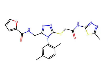 N-((4-(2,5-dimethylphenyl)-5-((2-((5-methyl-1,3,4-thiadiazol-2-yl)amino)-2-oxoethyl)thio)-4H-1,2,4-triazol-3-yl)methyl)furan-2-carboxamide structure