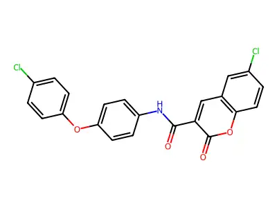 6-chloro-N-[4-(4-chlorophenoxy)phenyl]-2-oxo-2H-chromene-3-carboxamide structure