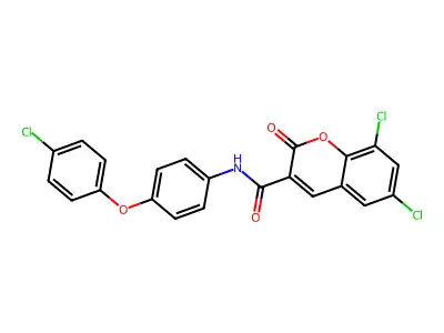 6,8-dichloro-N-[4-(4-chlorophenoxy)phenyl]-2-oxo-2H-chromene-3-carboxamide structure
